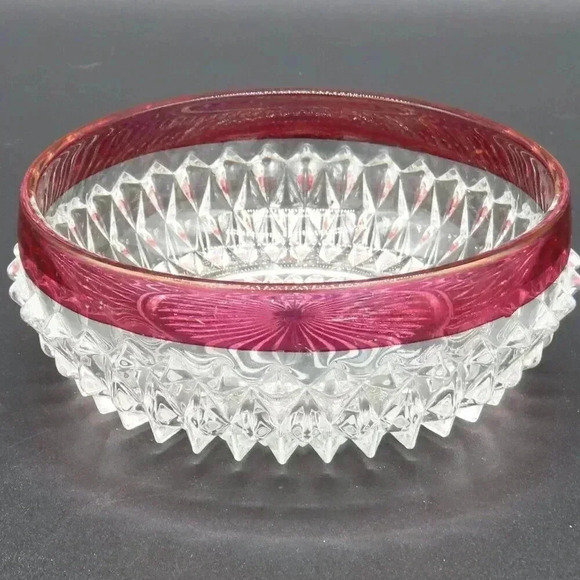 Indiana Glass Diamond Point Ruby Red Flash Candy Dish Vintage - Picture 1 of 5